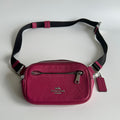 Coach Elias Mini Belt Bag Magenta Pebbled Leather Fanny Pack Good Condition