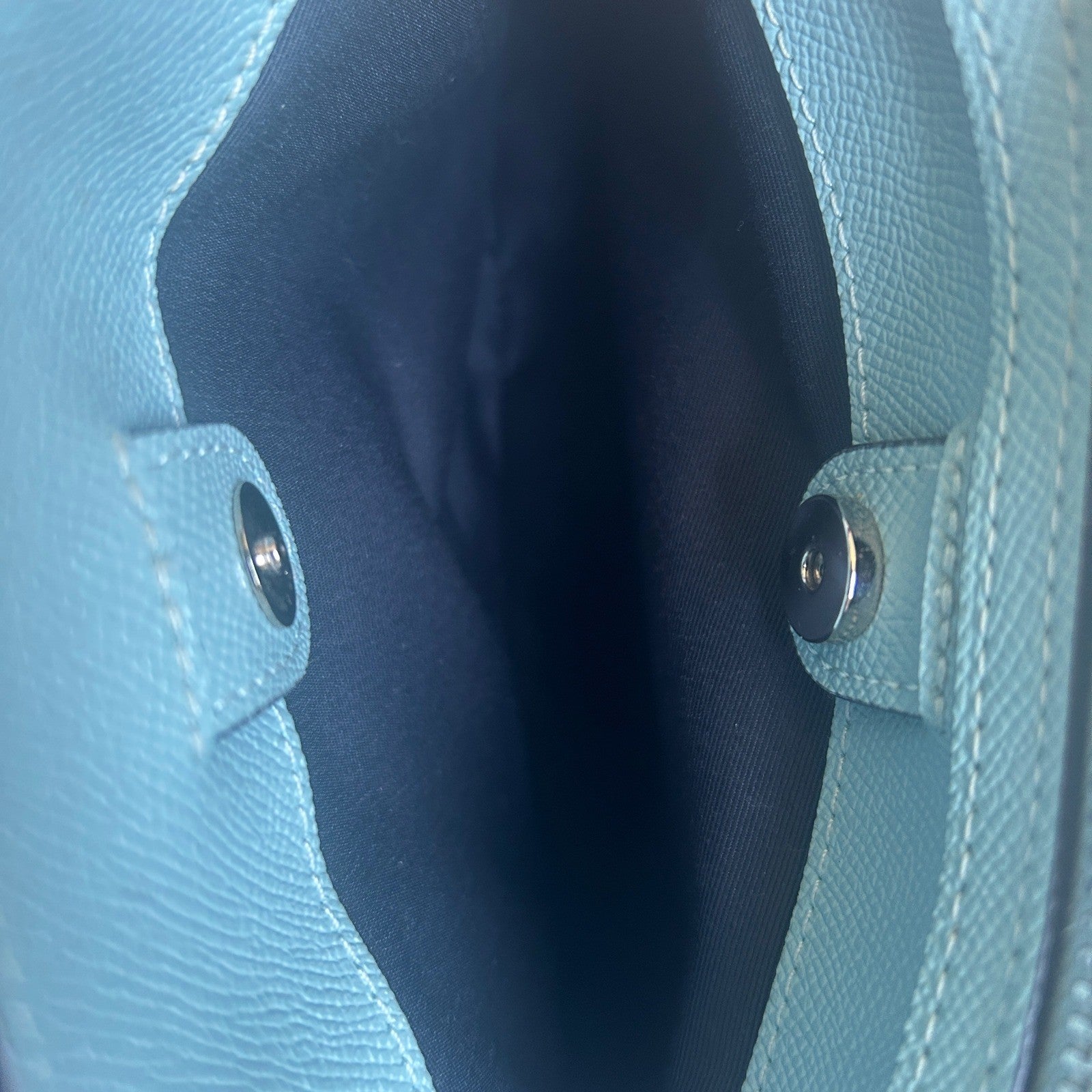Coach Mini Lillie Carryall Blue Crossgrain Leather Shoulder Bag Excellent