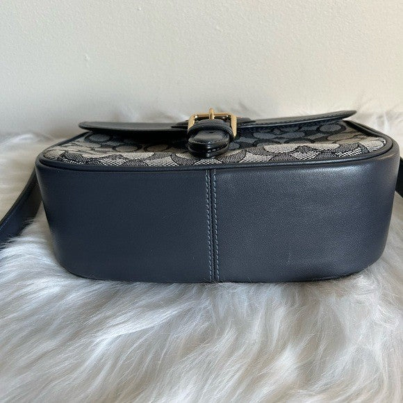 Coach Amelia Saddle Bag Navy Signature Canvas Leather Crossbody C3593 Excellent