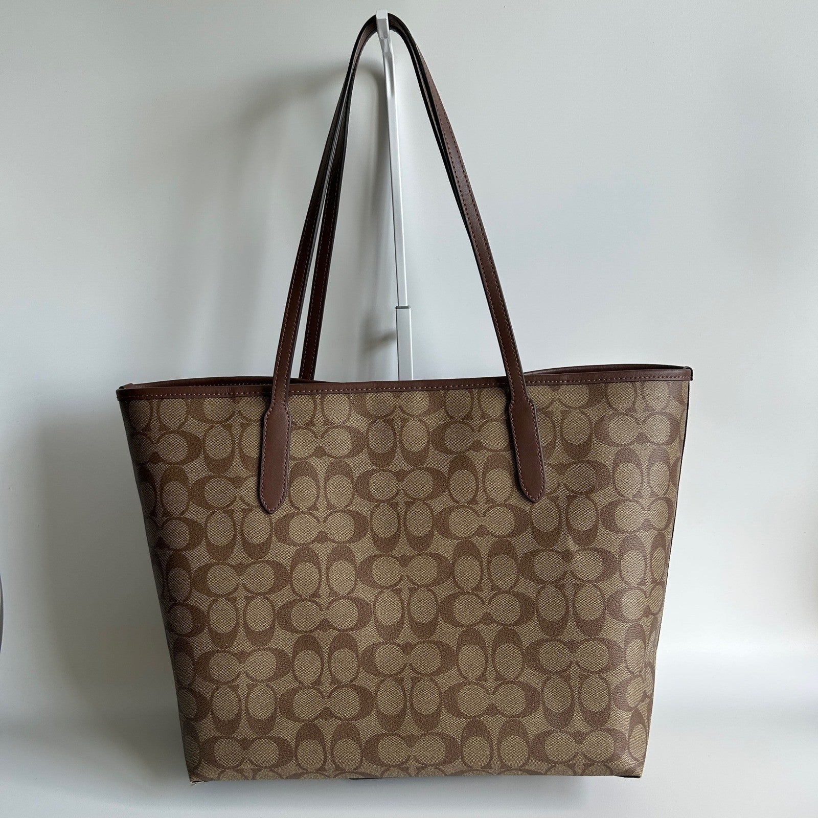 Coach City Tote Brown Signature Coated Canvas Leather Bag C2496 Good