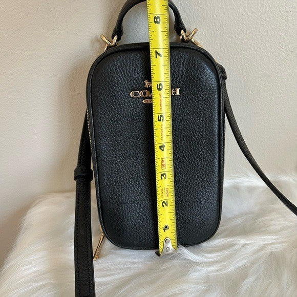 Coach Eva Phone Crossbody Black Pebbled Leather Bag Excellent
