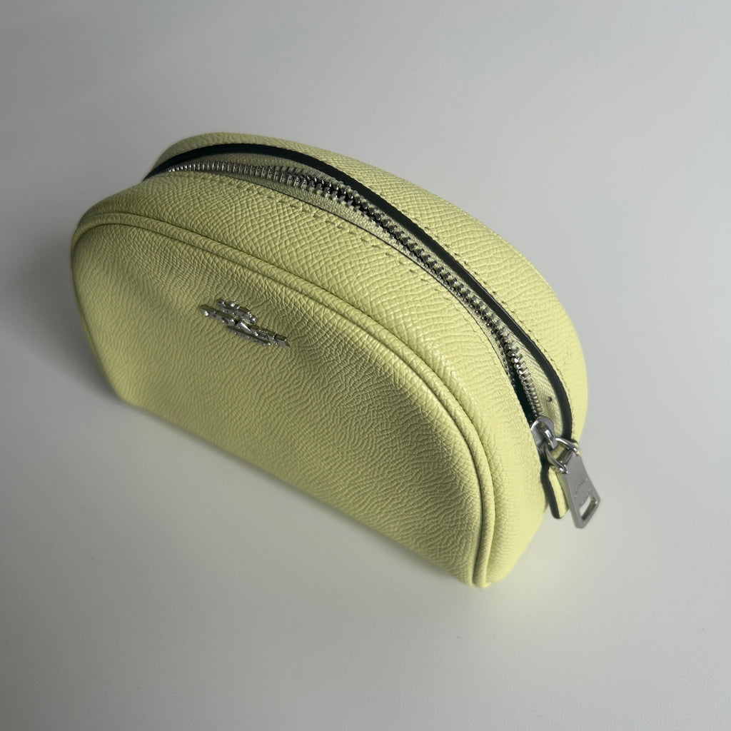 Coach Cosmetic Case 17 Lime Green Crossgrain Leather Dome Pouch Excellent