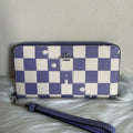 Coach Accordion Zip Purple White Checkered Leather Wristlet Wallet Excellent