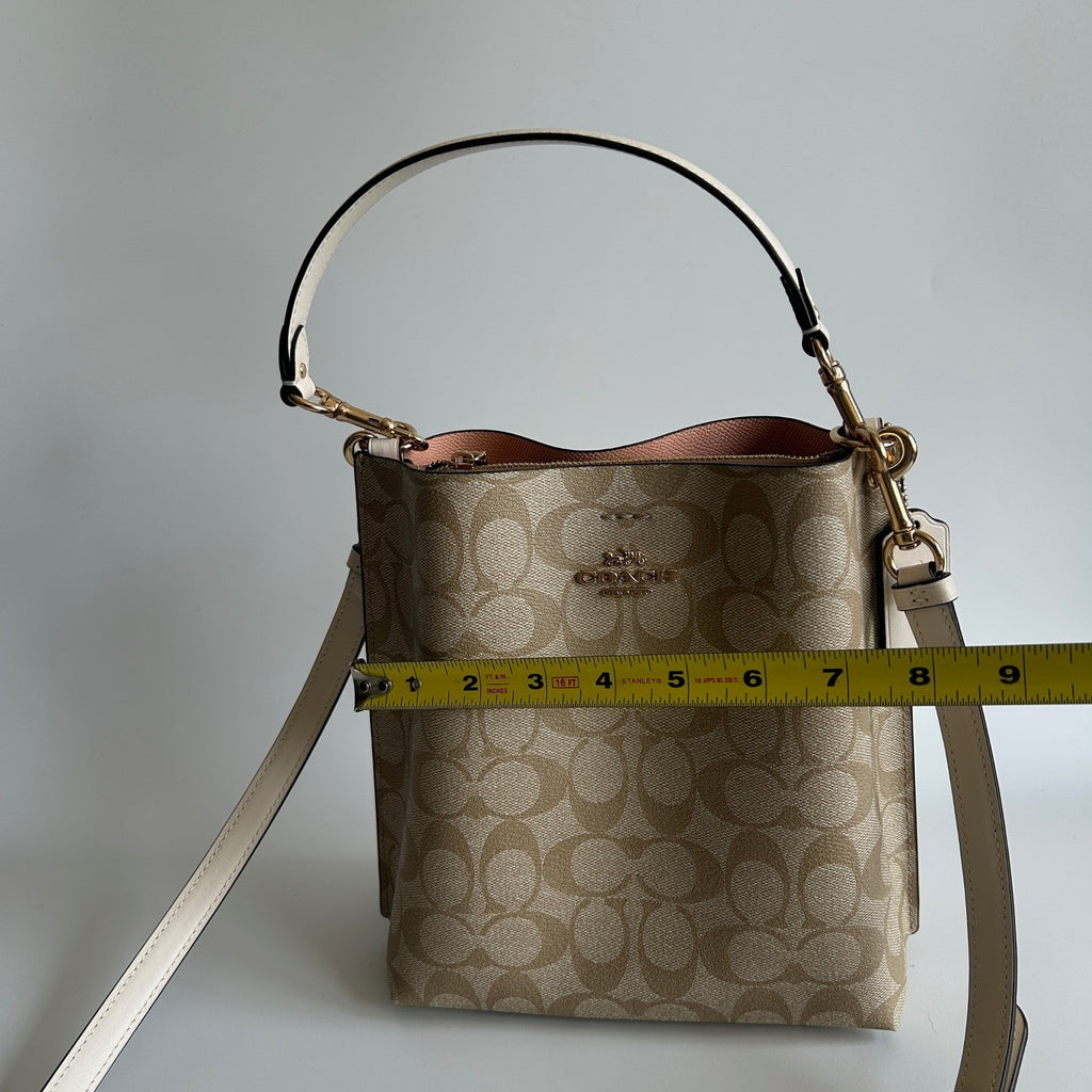 Coach Mollie Bucket Bag 22 Khaki Chalk Signature Canvas Leather Crossbody GOOD