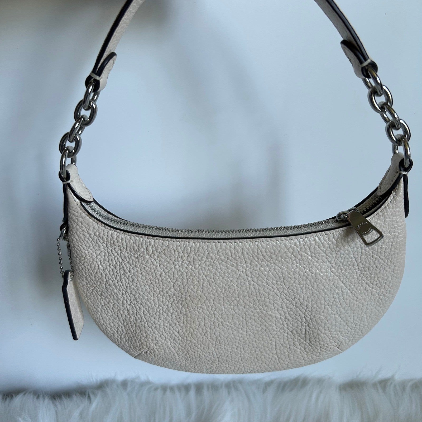 Coach Mini Payton Chalk White Pebbled Leather Hobo Bag Good