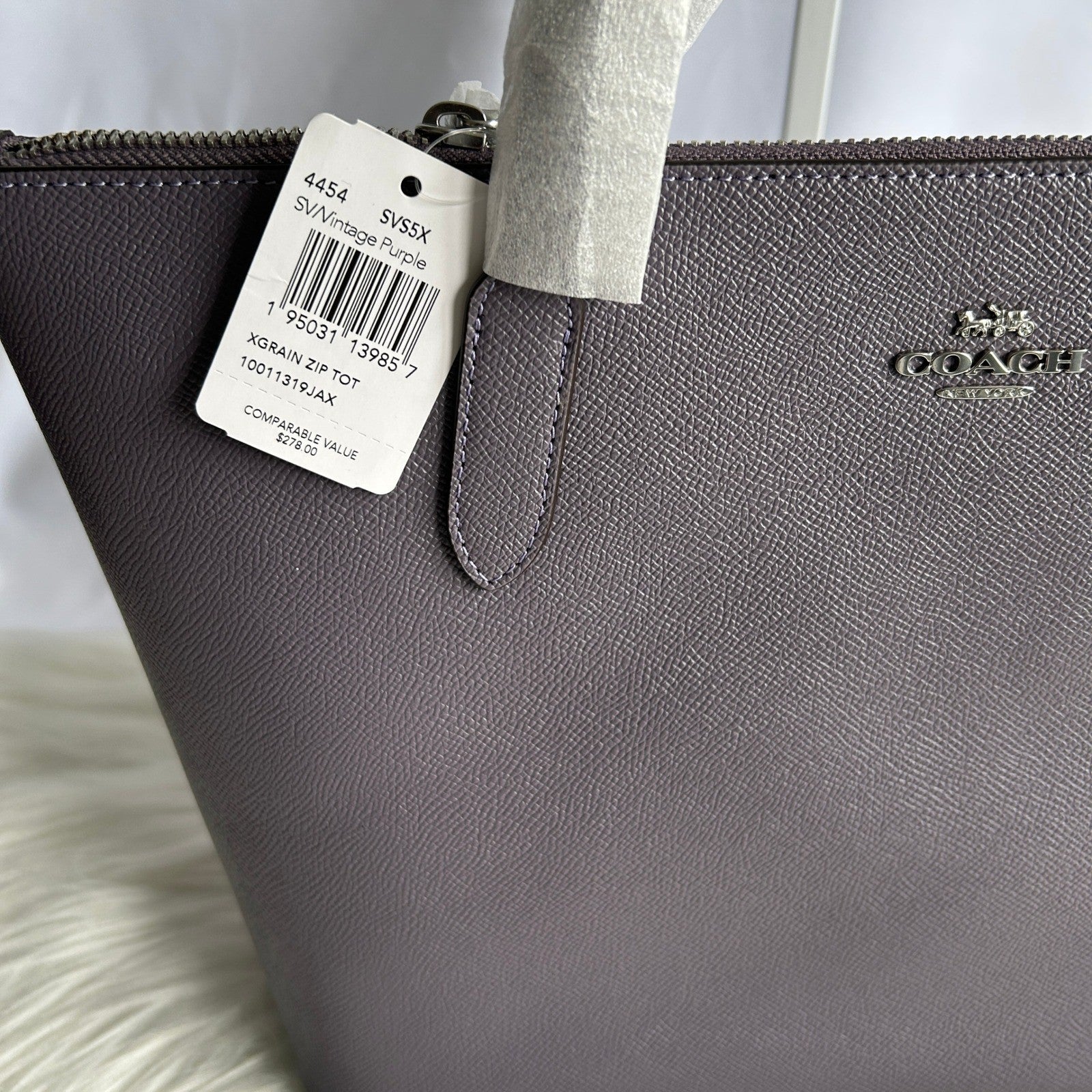 Coach Fiona Vintage Purple Crossgrain Leather Zip Tote Bag NEW 4454 CW395