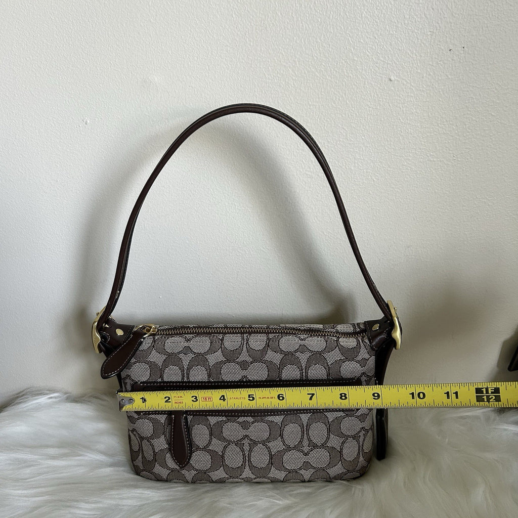 Coach Demi Bag Khaki Brown Signature Jacquard Leather Shoulder Bag Excellent