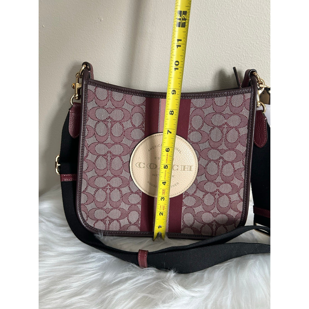 Coach Dempsey File Bag Burgundy Multi Signature Jacquard Leather Crossbody NEW