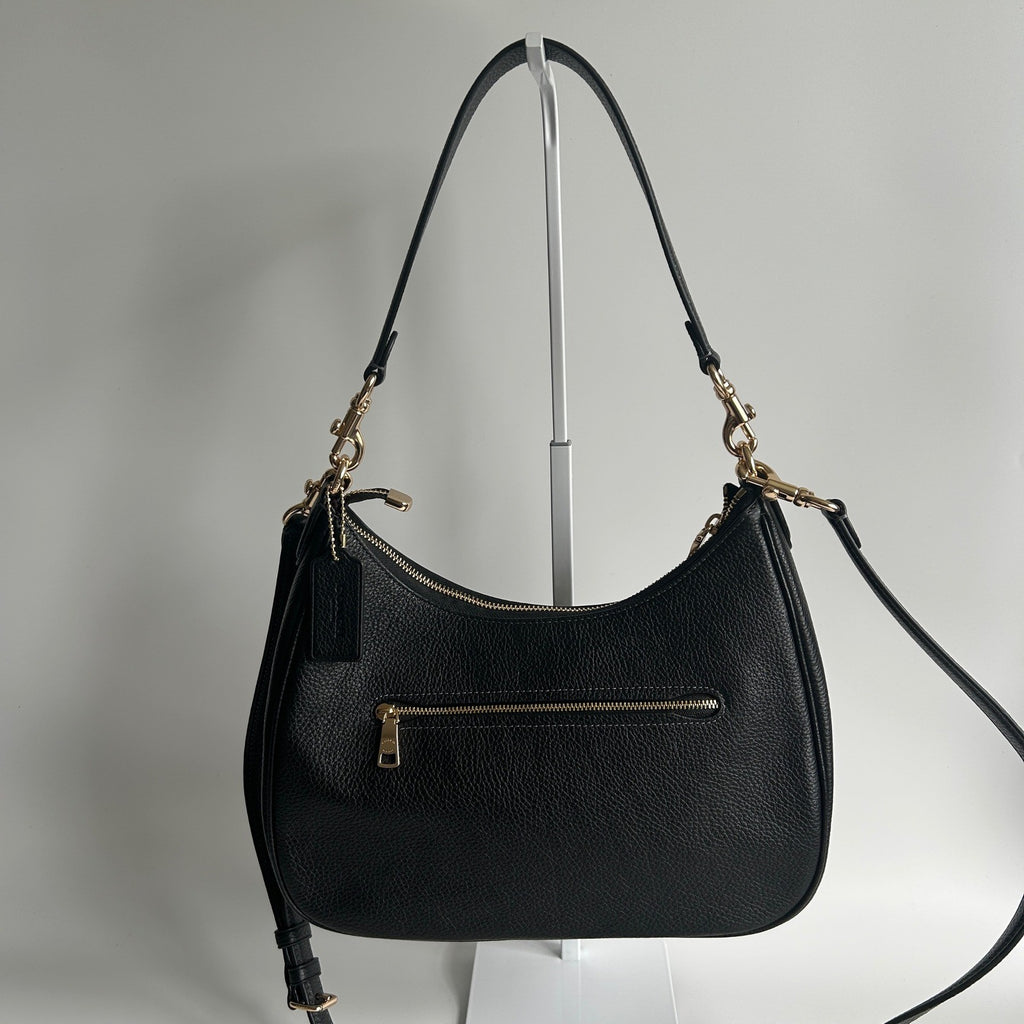 Coach Teri Hobo Black Pebbled Leather Shoulder Bag Excellent