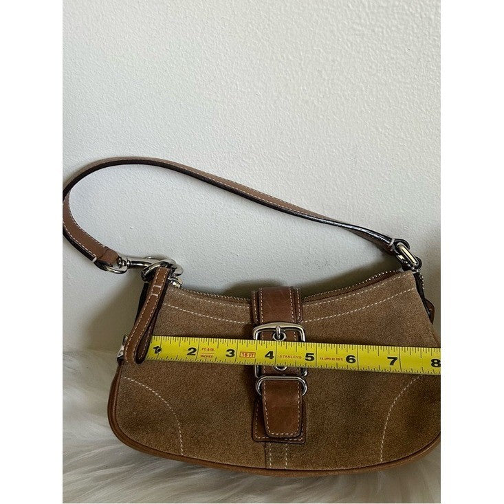 Coach Soho Hamptons Demi Camel Tan Suede Buckle Shoulder Bag 7558 Good