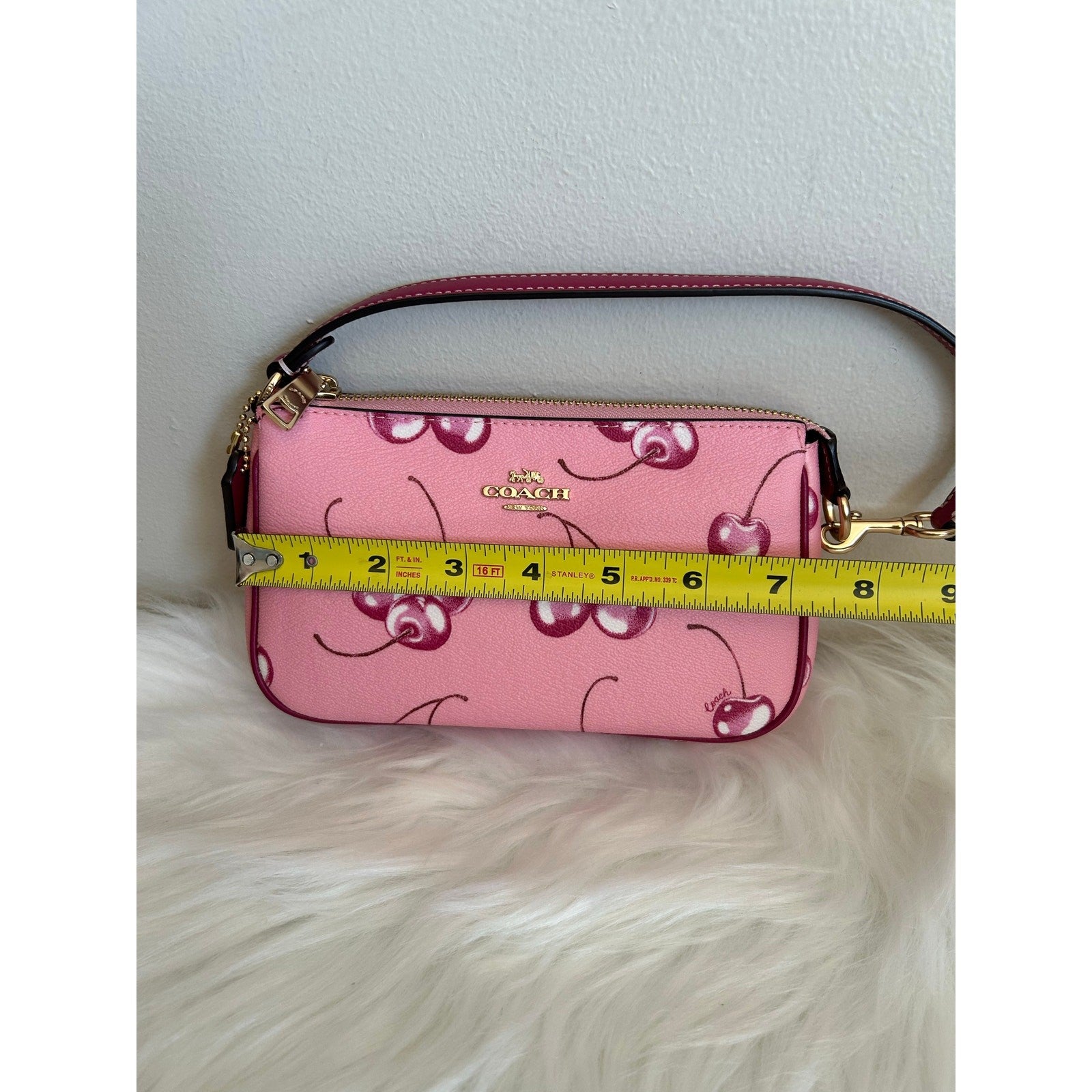 Coach Nolita 19 Pink Cherry Print Crossgrain Leather Shoulder Bag Excellent