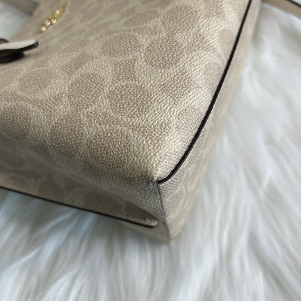 Coach Mollie Tote 25 Sand Chalk Signature Canvas Leather Bag NEW