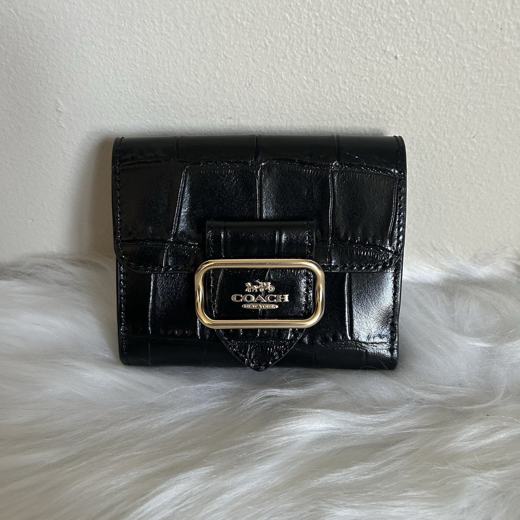 Coach Tabby Small Wallet Black Croc Embossed Leather Gold Excellent