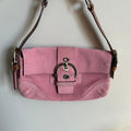Coach Soho Pink Suede Leather Buckle Flap Shoulder Bag 8A18 Good