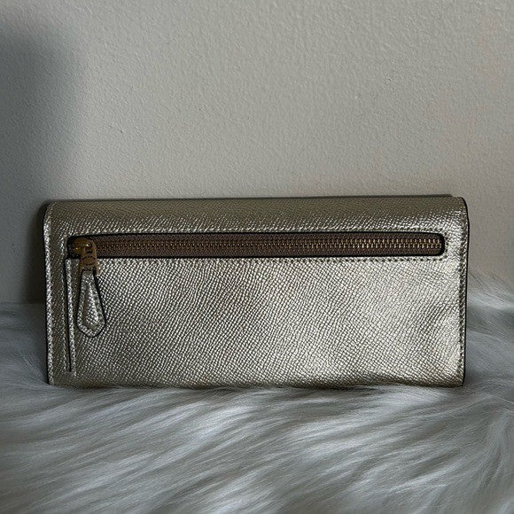 Coach Wyn Soft Wallet Metallic Gold Crossgrain Leather Envelope C Logo C2327