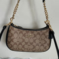 Coach Teri Hobo Khaki Signature Canvas Leather Shoulder Bag Excellent