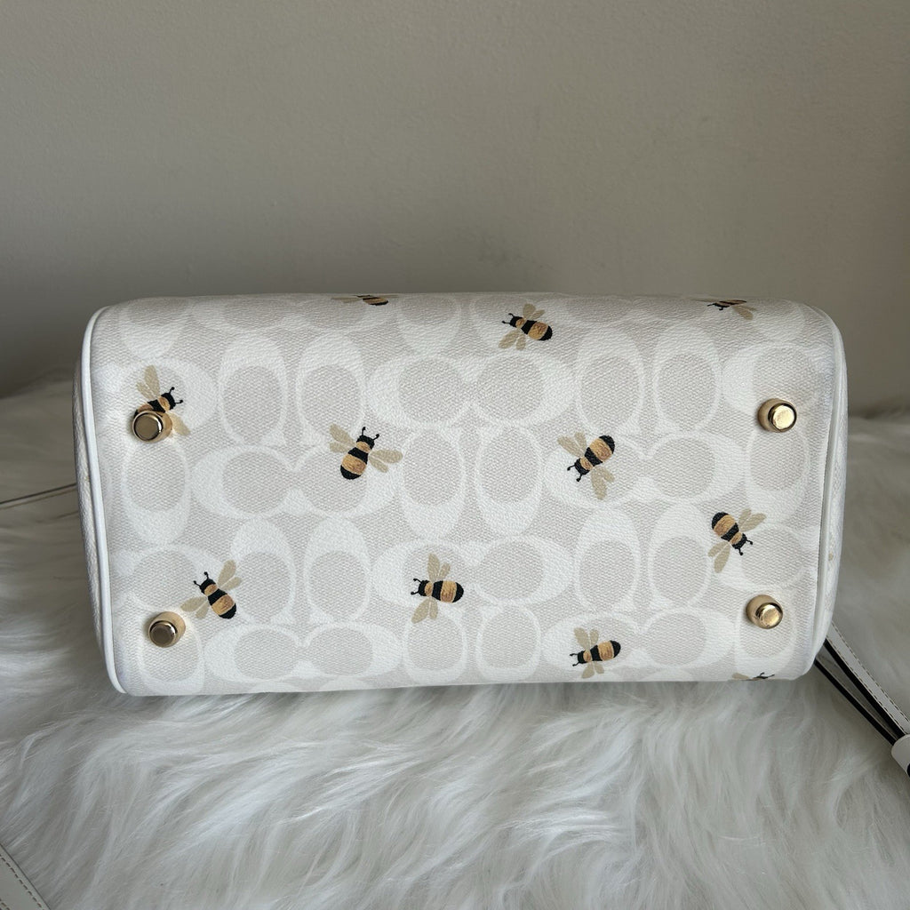 Coach Rowan Satchel Chalk White Bee Signature Canvas Leather Bag Excellent