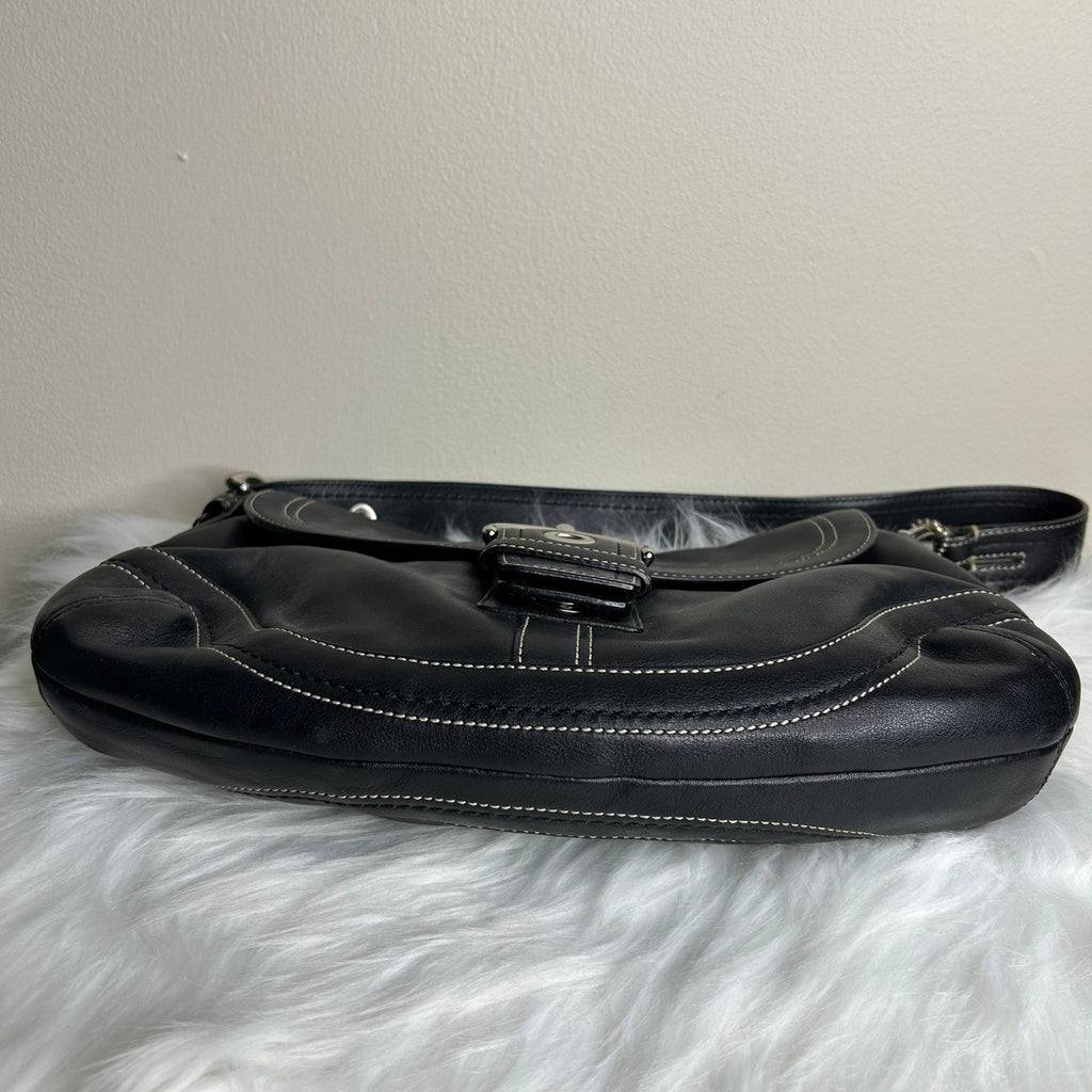 Coach Soho Black Leather Flap Shoulder Bag Good