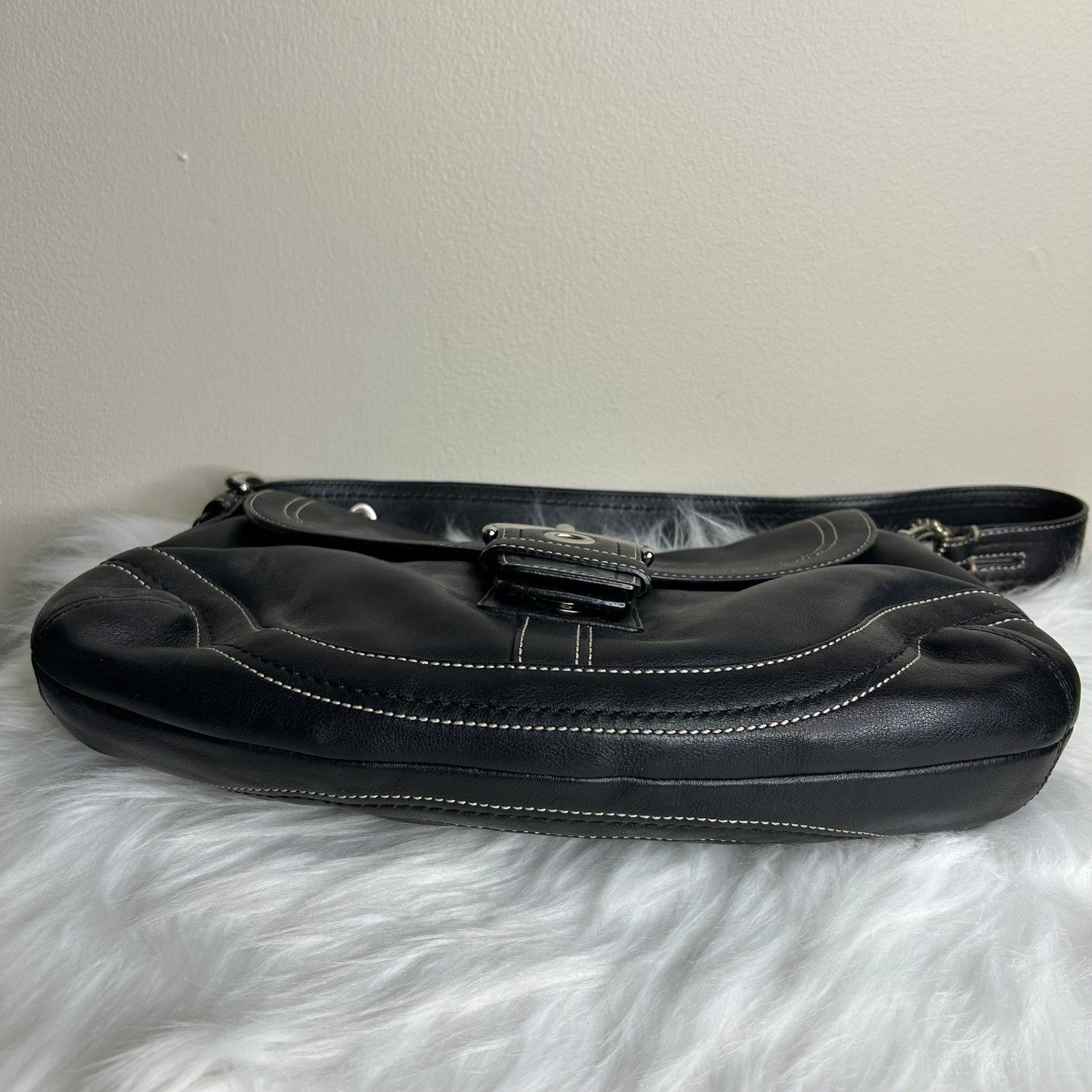 Coach Soho Black Leather Flap Shoulder Bag Good