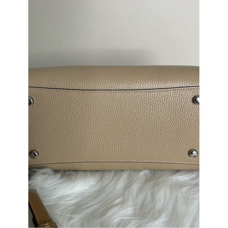 Coach Rowan Satchel Taupe Chalk White Pebbled Leather Bag Excellent