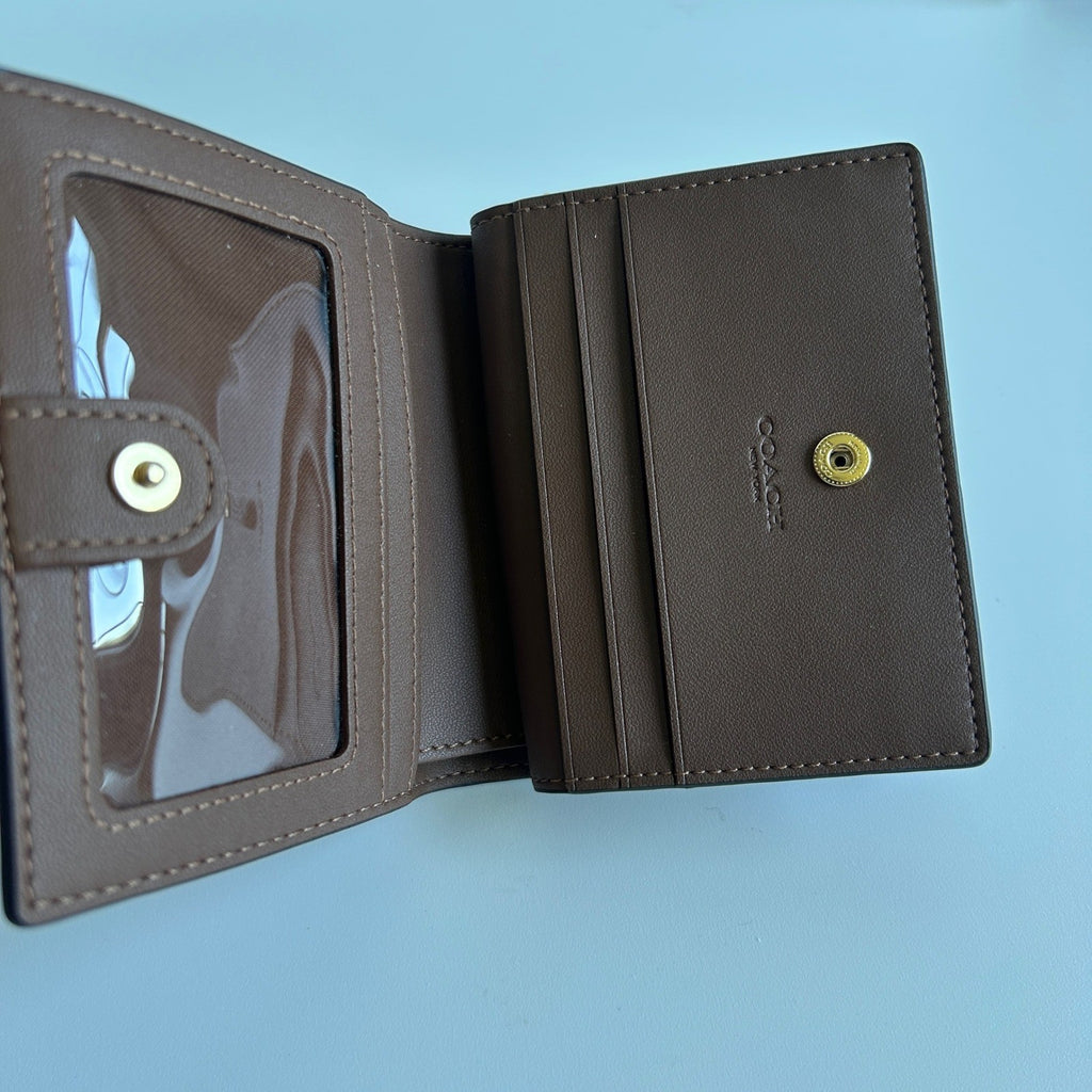 Coach Snap Wallet Brown Wildflower Signature Canvas Leather Bifold Excellent