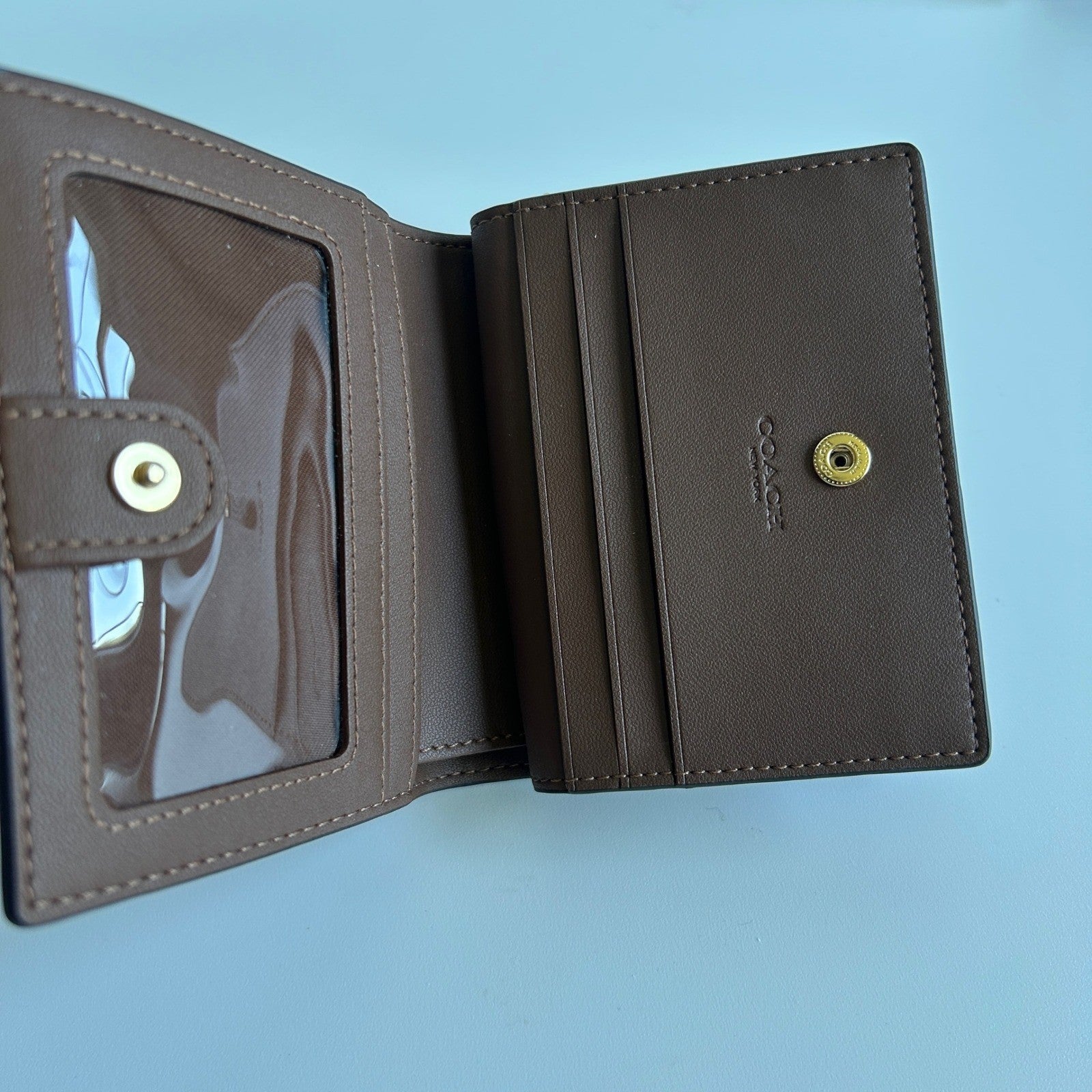 Coach Snap Wallet Brown Wildflower Signature Canvas Leather Bifold Excellent