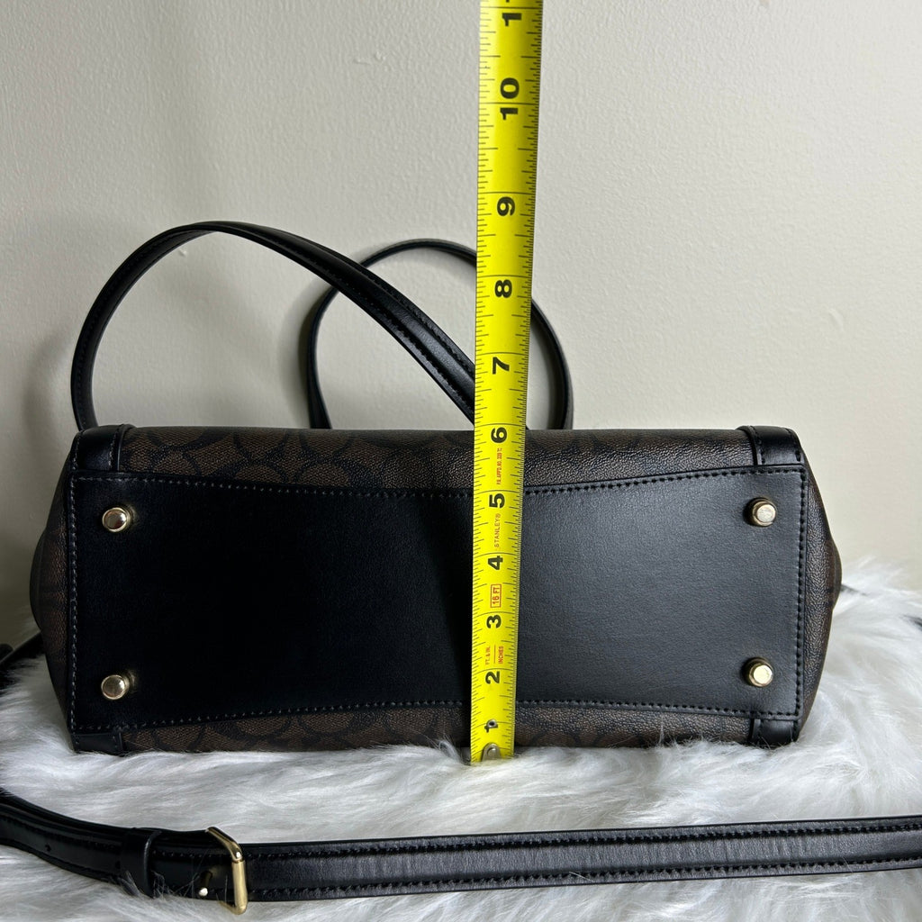 Coach Kailey Carryall Brown Black Signature Canvas Leather Bag Excellent
