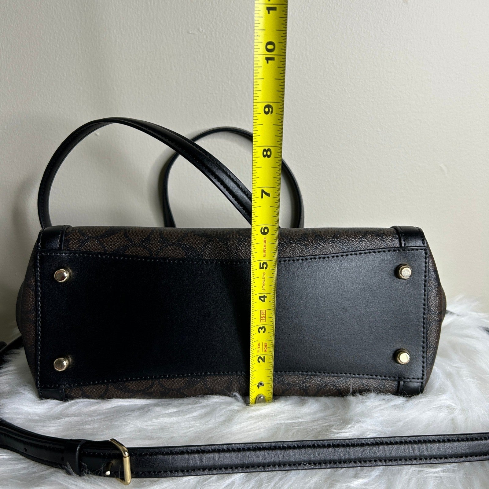 Coach Kailey Carryall Brown Black Signature Canvas Leather Bag Excellent