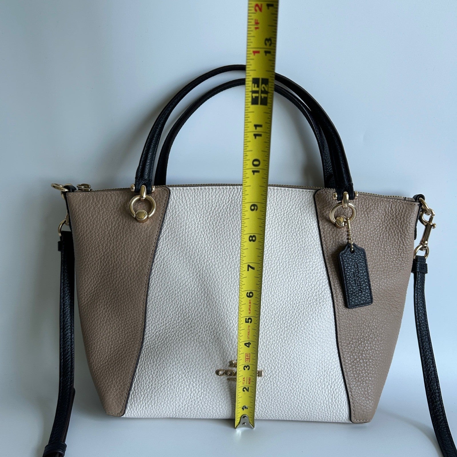 Coach Kacey Satchel Chalk Multi Pebbled Leather Bag Excellent