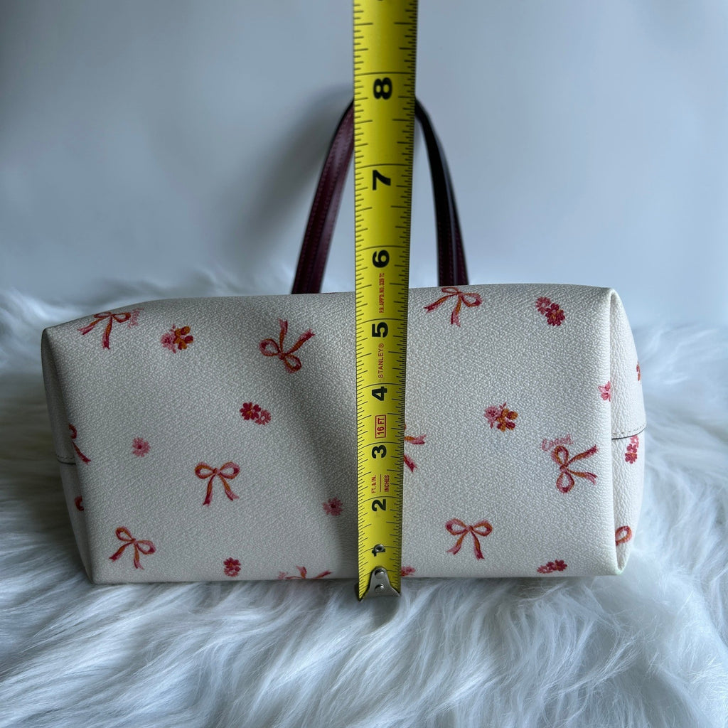 Coach Mini City Tote Chalk White Bow Floral Leather Shoulder Bag Good