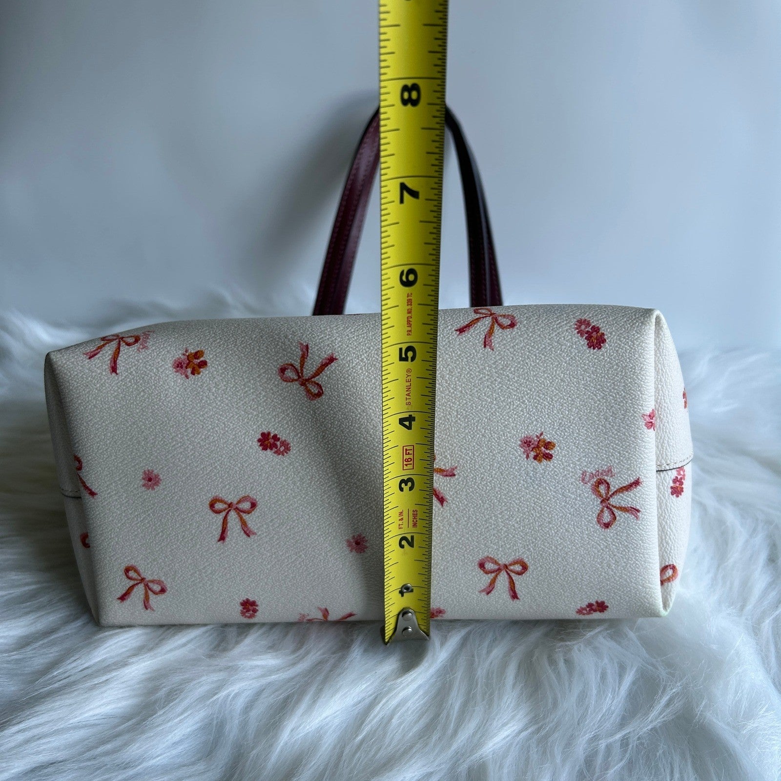 Coach Mini City Tote Chalk White Bow Floral Leather Shoulder Bag Good
