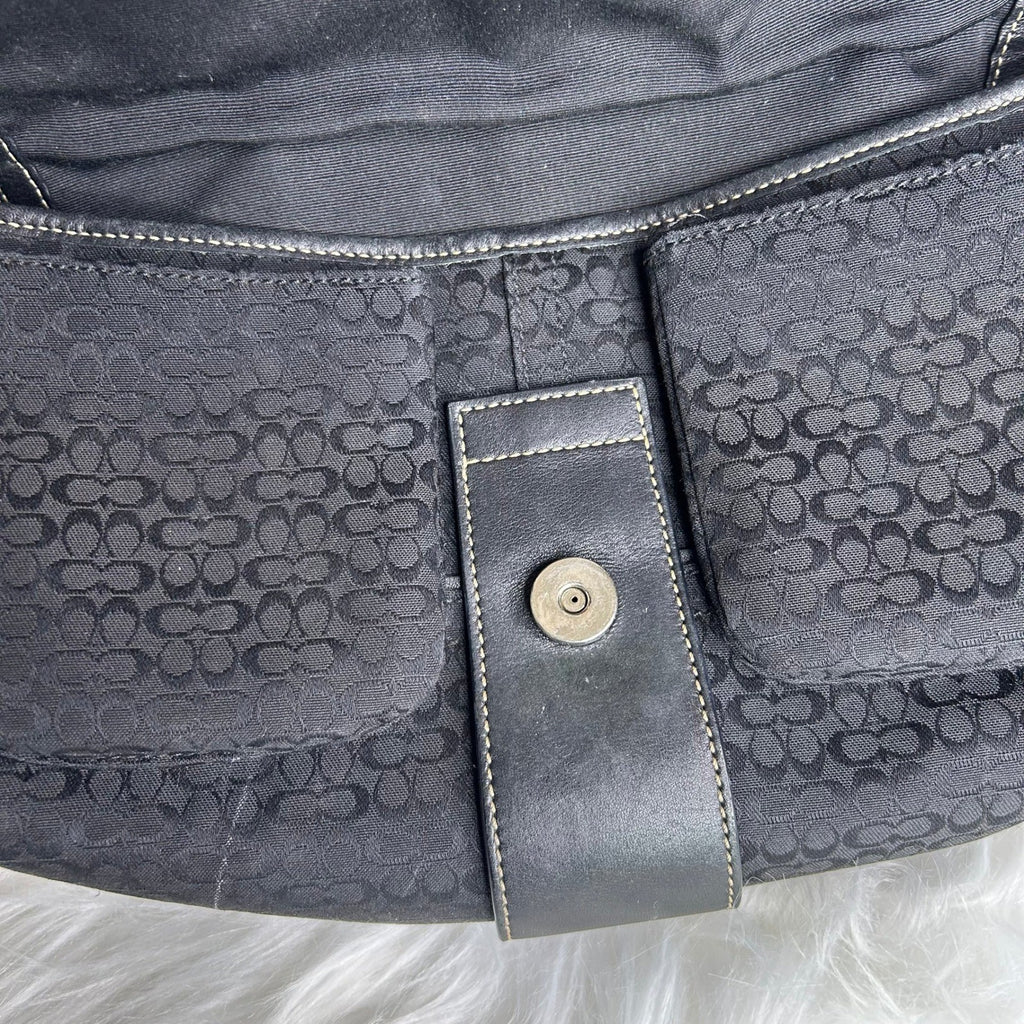 Coach Soho 1466 Black Signature Jacquard Leather Shoulder Bag GOOD
