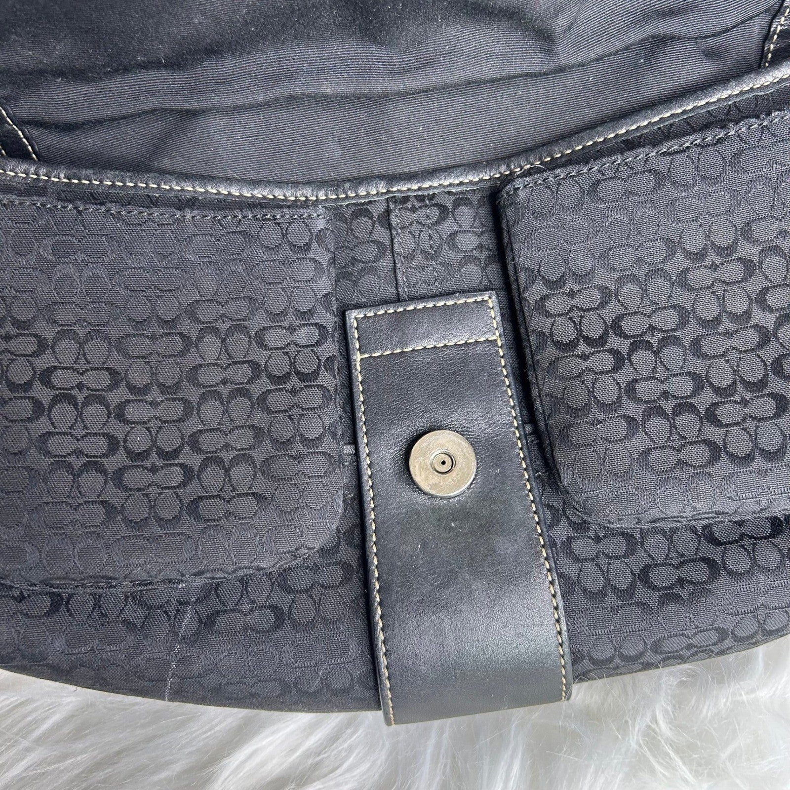 Coach Soho 1466 Black Signature Jacquard Leather Shoulder Bag GOOD