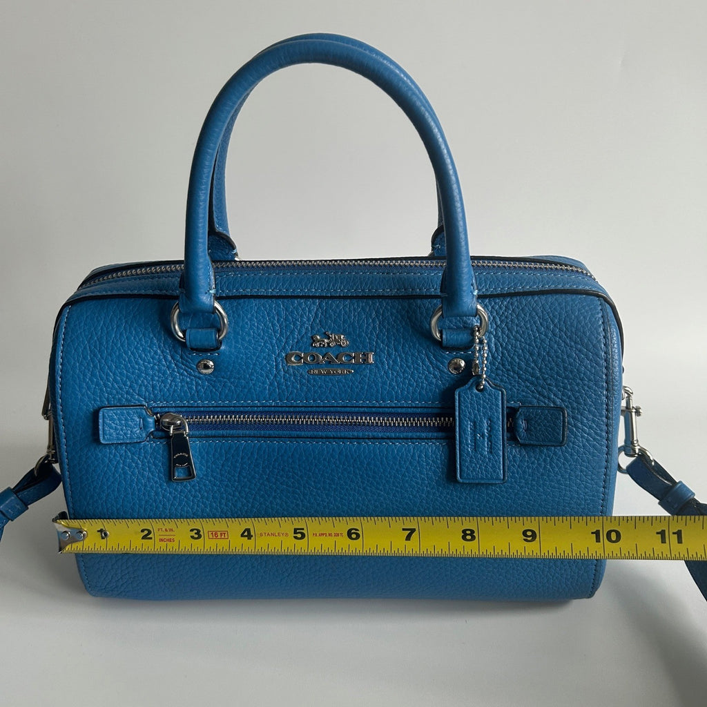 Coach Peanuts Rowan Blue Pebbled Leather Satchel Excellent
