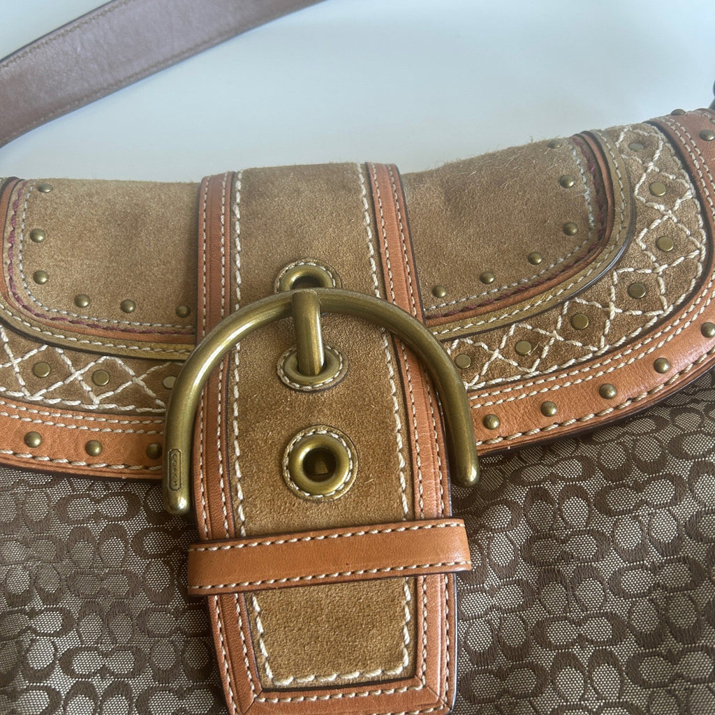 Coach Soho Signature Southwest Brown Canvas Leather Hobo Bag F11517 Excellent