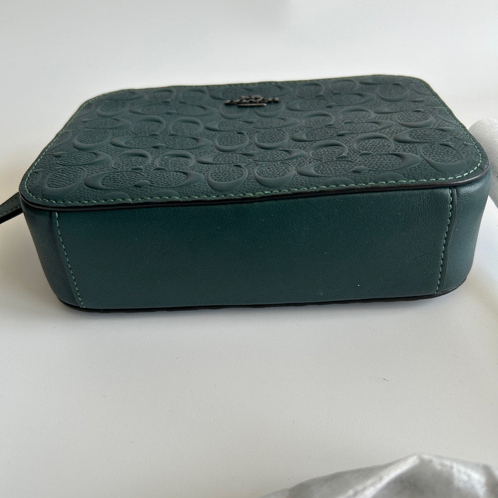 Coach Mini Jamie Forest Green Signature Debossed Leather Camera Bag NEW