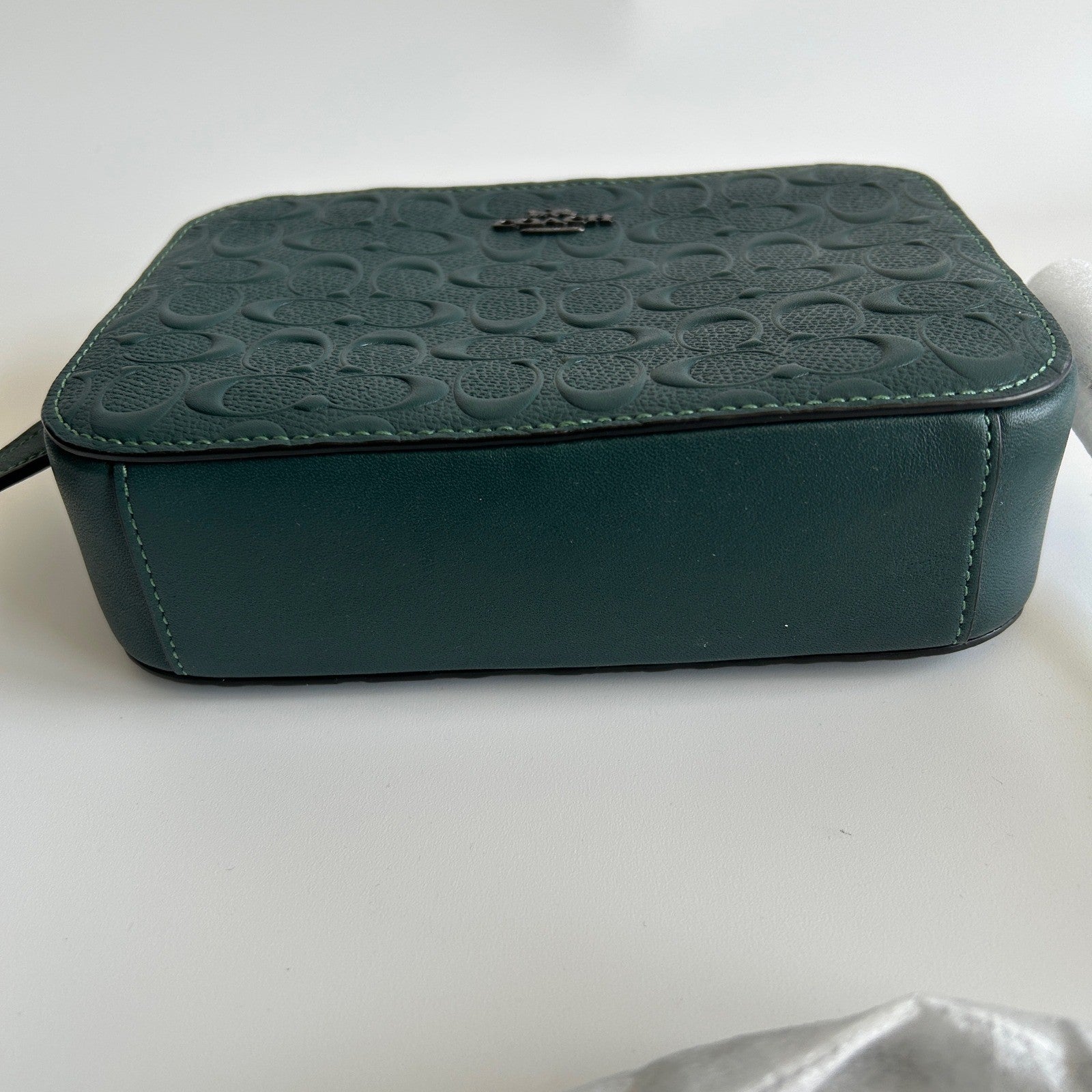 Coach Mini Jamie Forest Green Signature Debossed Leather Camera Bag NEW