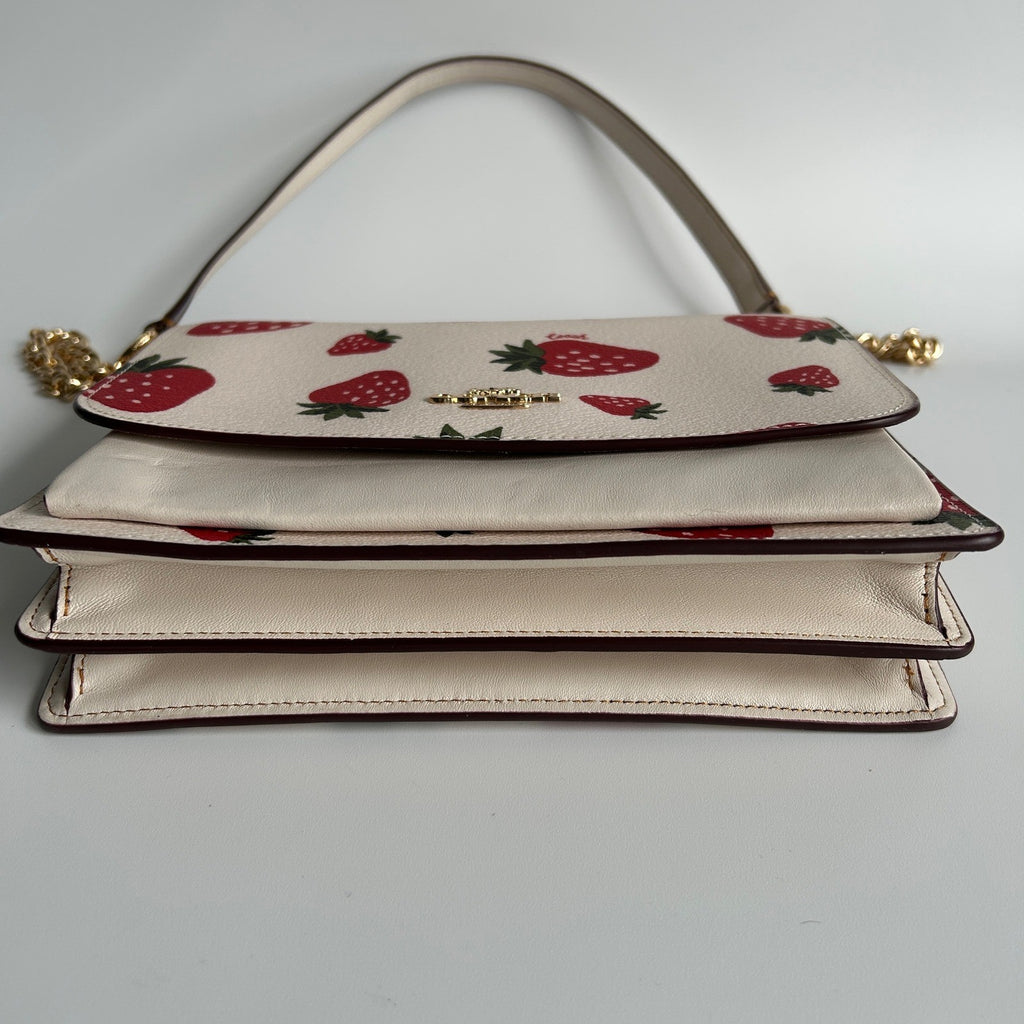 Coach Klare Crossbody Chalk White Strawberry Pebbled Leather Bag Excellent