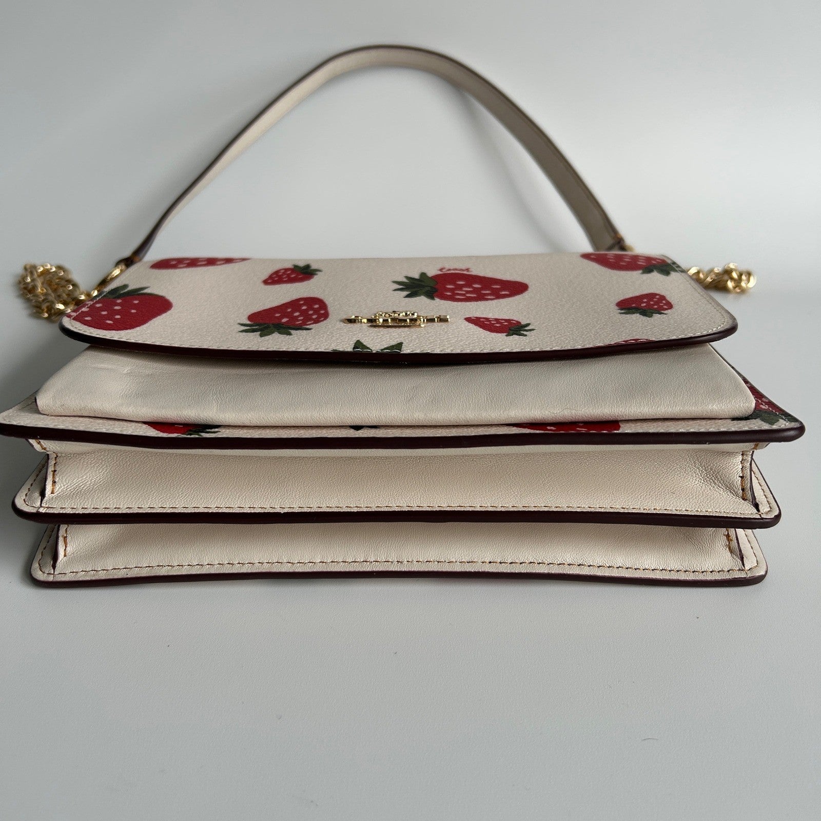 Coach Klare Crossbody Chalk White Strawberry Pebbled Leather Bag Excellent