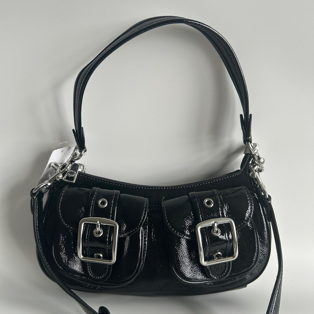 Coach Ashton Black Crinkle Patent Leather Shoulder Bag CV943 NWT
