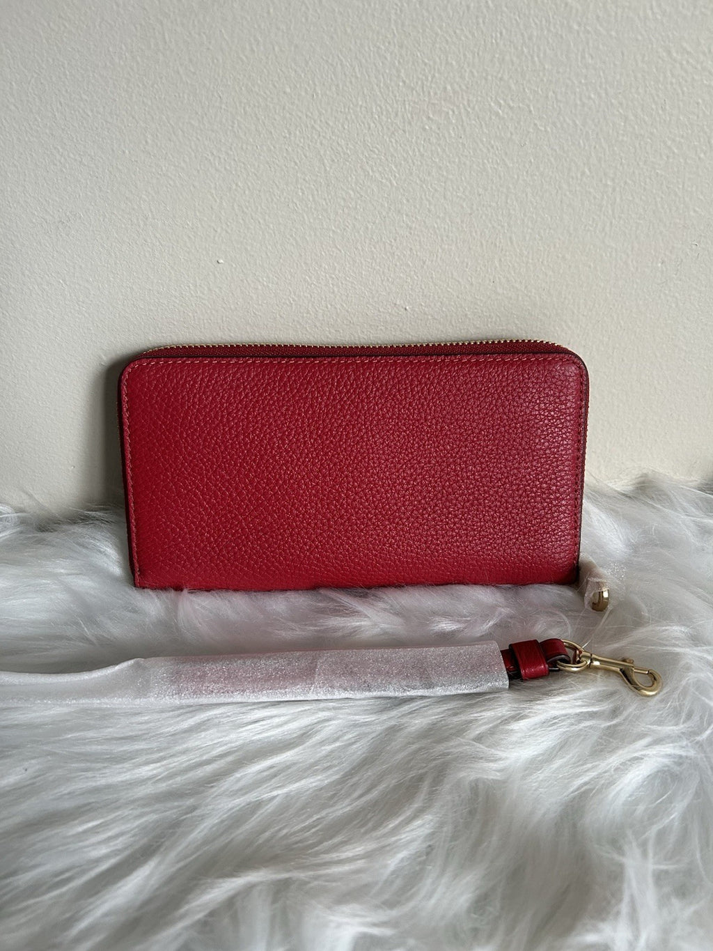 NWT Coach Long Zip Around Pebble Leather Wallet True Red