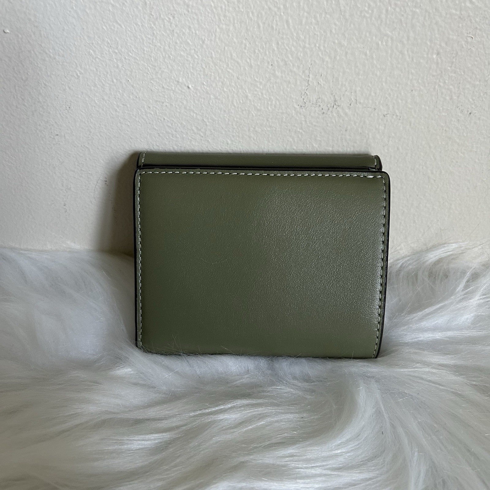Coach Wyn Small Wallet Olive Green Leather Tri-Fold Card Case C2328