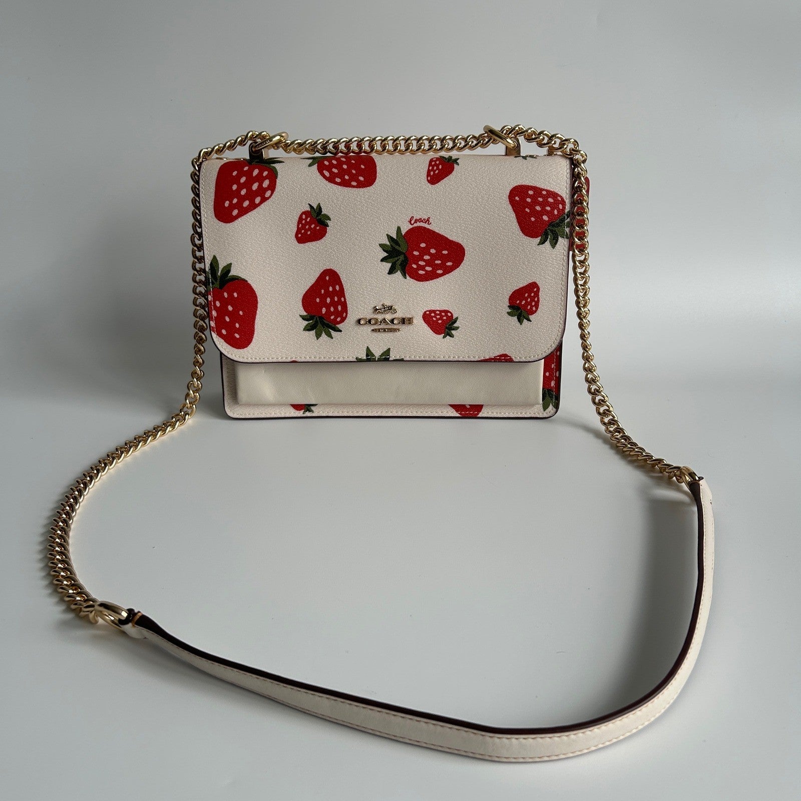 Coach Klare Crossbody Chalk White Strawberry Pebbled Leather Bag Excellent
