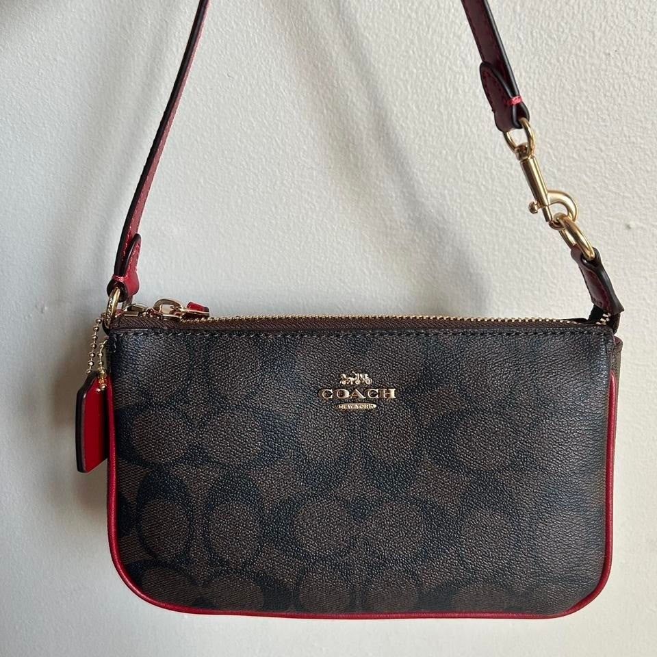 Coach Nolita 19 Brown Red Signature Canvas Leather Wristlet NEW
