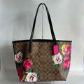 Coach City Tote Brown Vintage Rose Signature Canvas Leather Bag Good