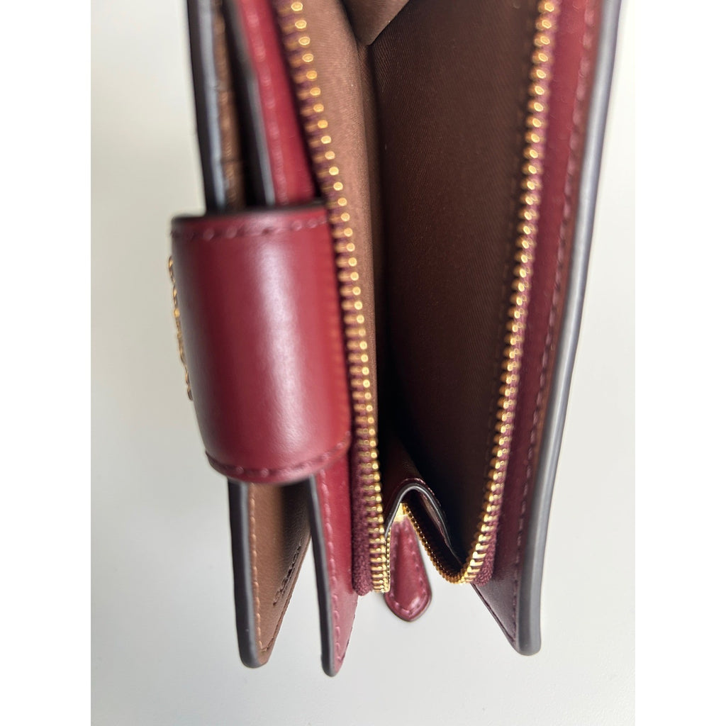 Coach Medium Corner Zip Wallet Brown Floral Signature Canvas Berry Leather EX