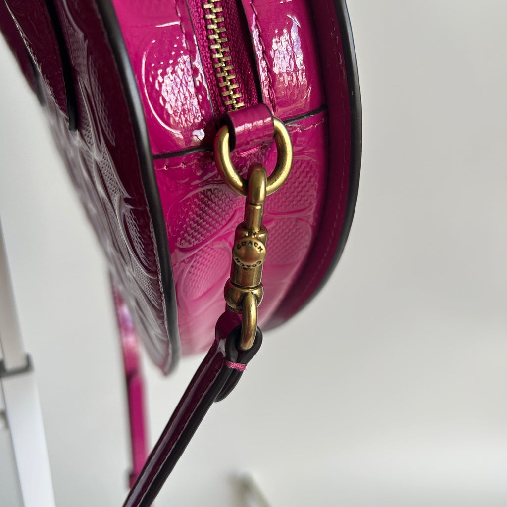 Coach Heart Bag Pink Signature Patent Leather Crossbody CN600 Excellent