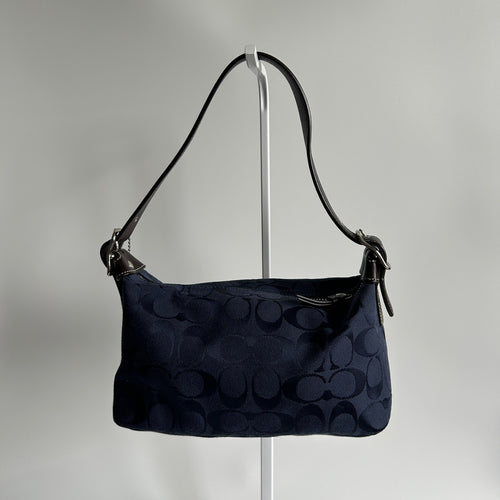 Coach Demi Bag Navy Blue Signature Canvas Leather Shoulder Bag Excellent