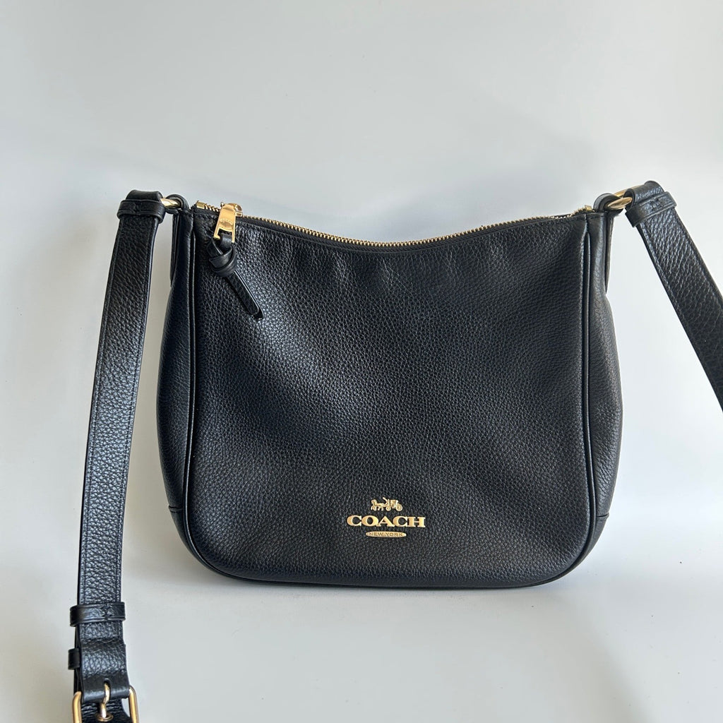 Coach Ellie File Bag Black Refined Pebble Leather Crossbody Excellent
