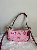 Coach Teri Cherry Print Pebbled Shoulder Bag Pink
